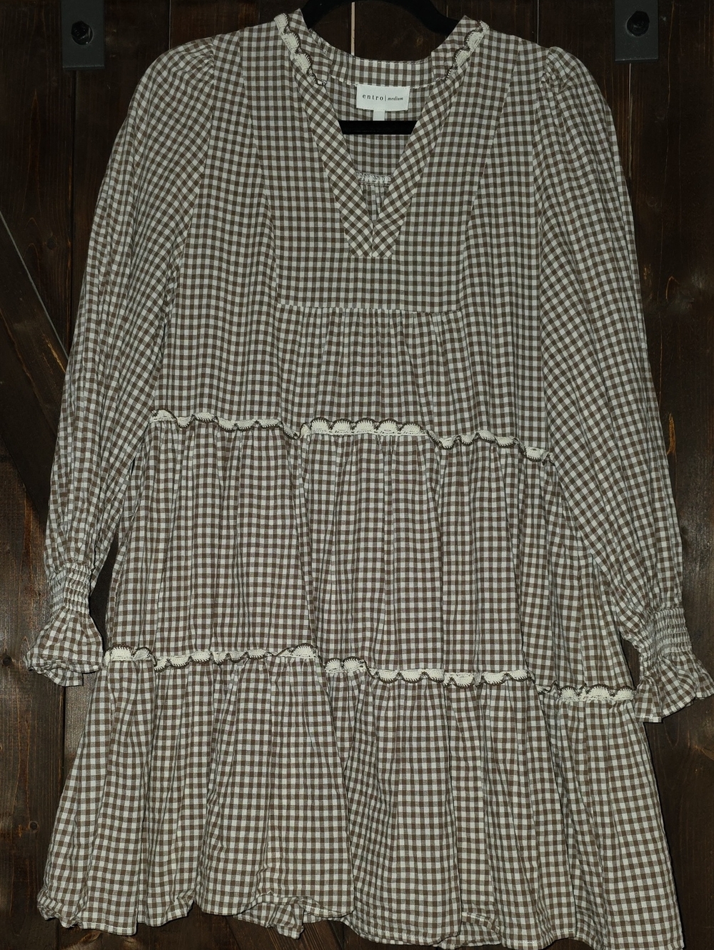 Retro Americana Brown Gingham Tiered Dress